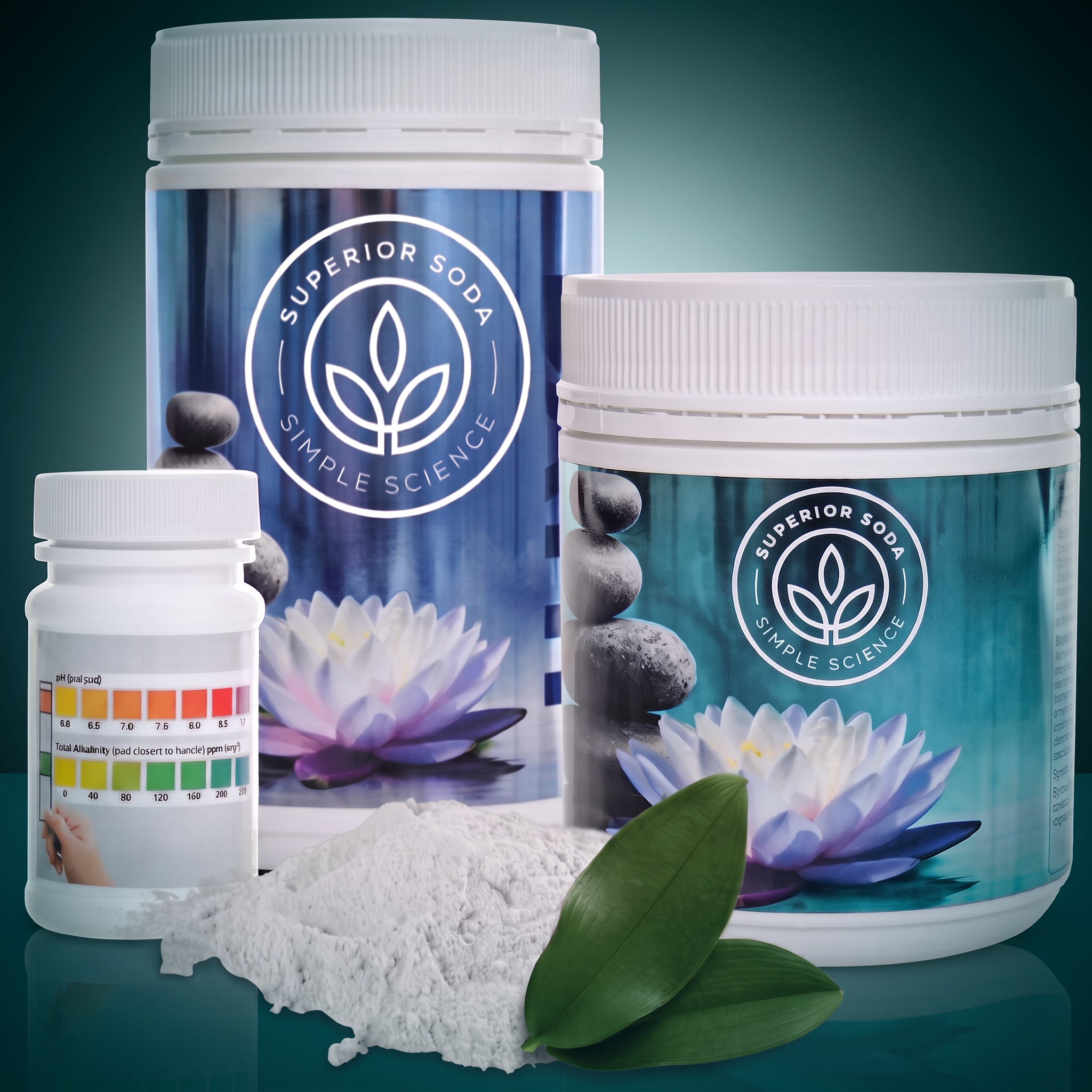 Superior Soda bicarbonate tubs, bath soda and pH & alkalinity test strips